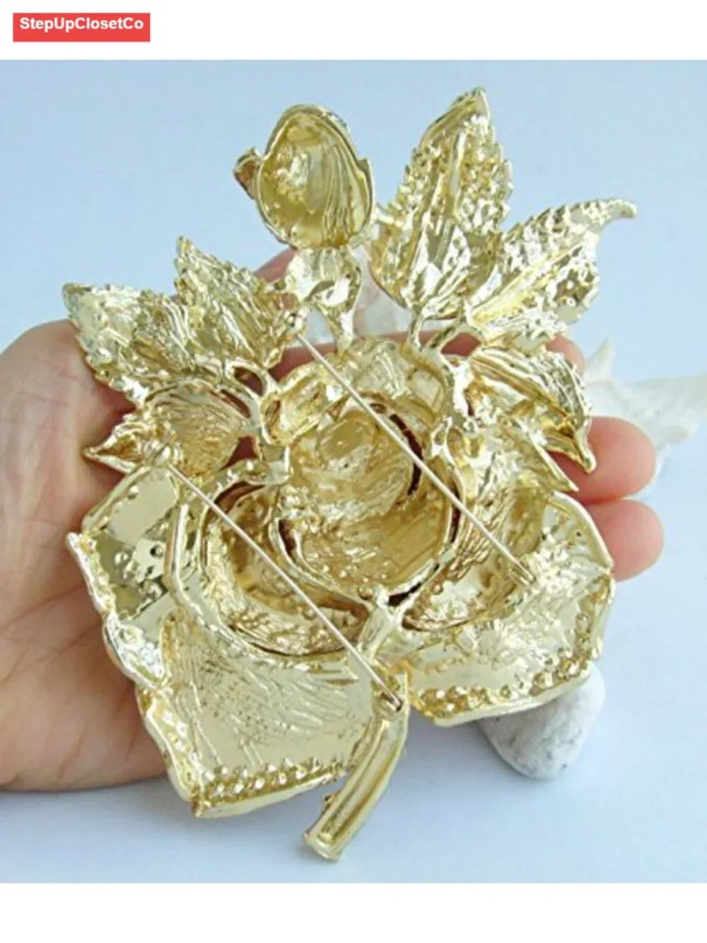 Large Wedding Rose Brooch Pin Austrian Crystal Pendant Rhinestone 5.32